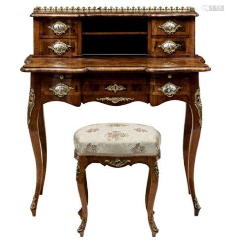 A rococo style walnut and burr walnut bonheur du j…