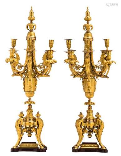 A rare pair of late 19thC high quality gilt bronze…