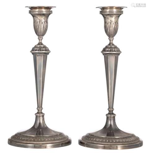 A pair of silver neoclassical candlesticks, Antwer…