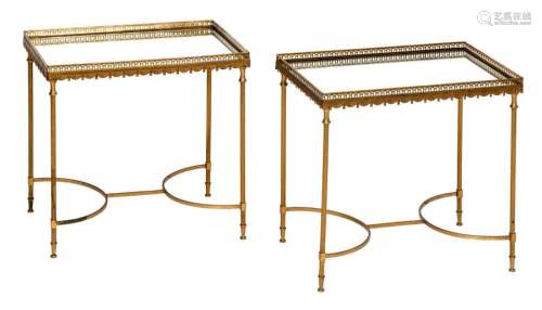A pair of neoclassical brass occasional tables, H …