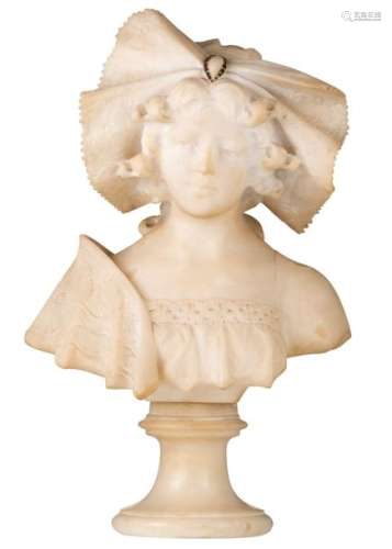 Cattin, a bust of a girl, white marble, H 40 cm