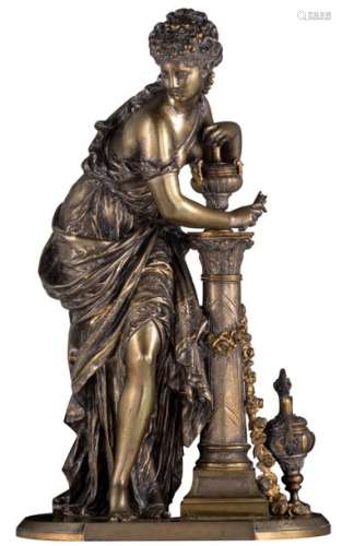 Moreau M., a daydreaming nymph, patinated bronze, …