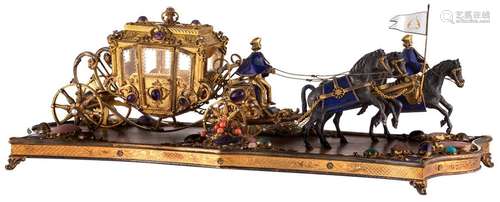 A royal carriage drawn by a pair of horses and acc…