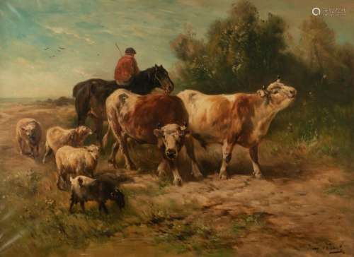 Schouten H., a shepherd with his cattle, oil on ca…