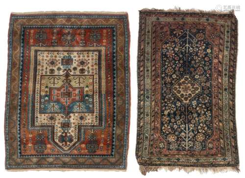 Two Oriental prayer rugs, decorated with geometric…