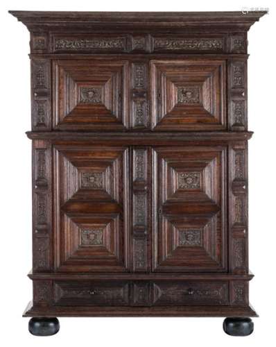 A baroque 17thC Dutch cabinet, oak, walnut and ebo…