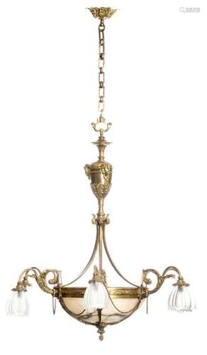 A brass Belle Epoque chandelier with an alabaster …