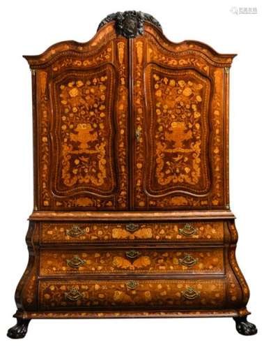 A second half of the 18thC Dutch cabinet with flor…