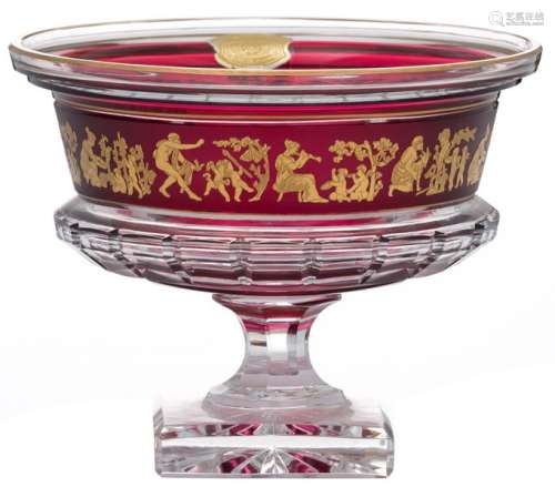 A red overlay cut crystal Val Saint Lambert bowl, …