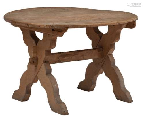 A pine rustic round table, H 76 W 106 D 99,5 cm