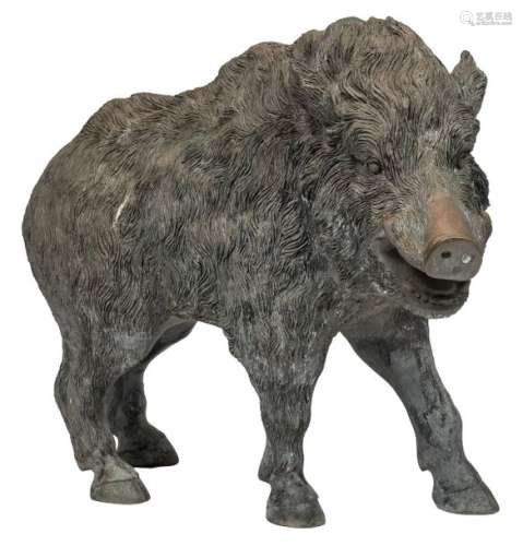 A bronze sculpture of a wild boar, after Moigniez …