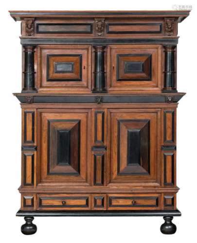 A 17thC oak Dutch cupboard, rosewood and ebony ven…