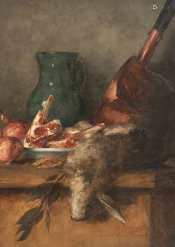 Verbaeten A., a still life with hare, with dedicat…