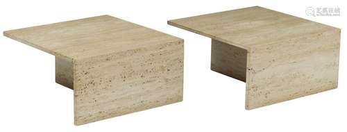 Two travertine marble occasional tables, H 30 W 60…