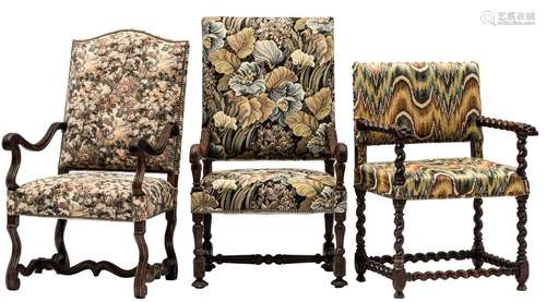 A Louis XIII walnut armchair, the armrests richly …