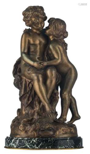 Moreau H., 'Un secret', gilt bronze on a vert de m…