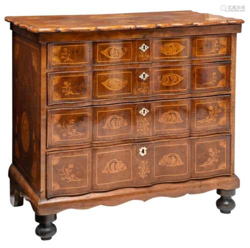 A mid 18thC Dutch walnut commode with marquetry an…