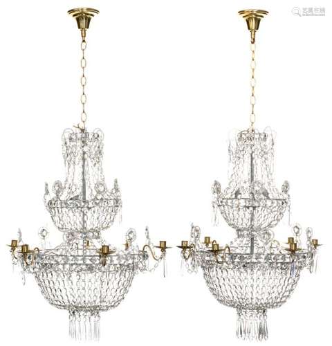 A pair of double sac à perles type chandeliers, H …