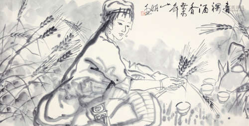 吴山明 青稞酒香 b.1941 水墨纸本 镜芯