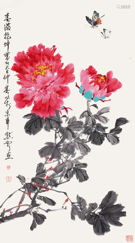 李默闻 花蝶图 b.1931 设色纸本 立轴