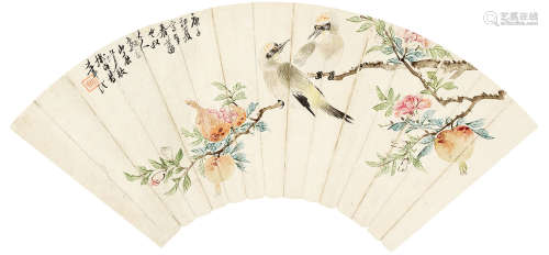 沙馥 花鸟 1831-1906 设色纸本 扇面