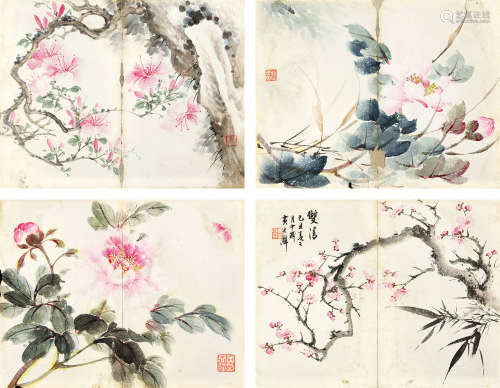 黄君璧 花卉（四帧） 1898-1991 设色纸本 镜芯