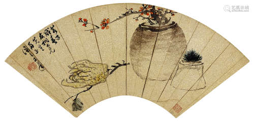 吴让之 清供图 1799-1870 设色纸本 扇面