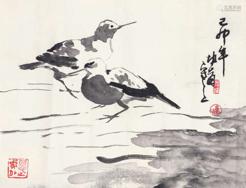 卢坤峰 双鸟图 b.1934 水墨纸本 镜芯