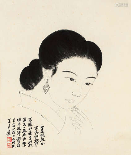 张大千 仕女 1899-1983 水墨纸本 镜芯