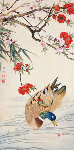 陈之佛 桃花春意 1896-1962 设色纸本 立轴