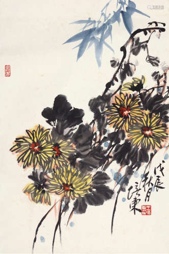 王培东 菊石图 b.1941 设色纸本 立轴