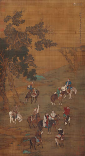 赵孟頫 狩猎图 1254-1322 设色绢本 立轴