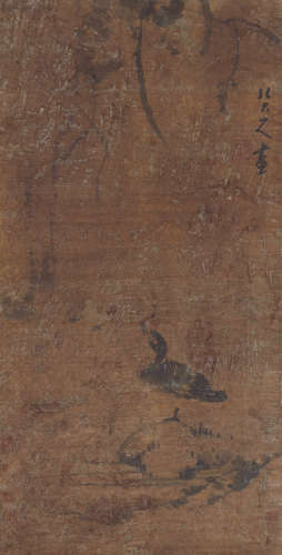 朱耷 花鸟 1626-约1705 水墨绢本 镜芯