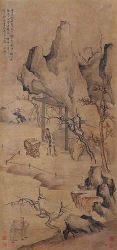 华喦 山水人物 1682-1756 设色纸本 立轴