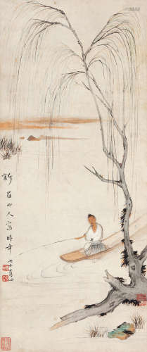 华喦 柳江垂钓图 1682-1756 设色纸本 立轴