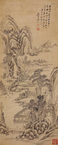 汪昉 山水 1799-1877 水墨绢本 立轴