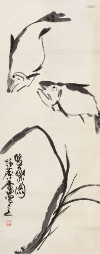许麟庐 双鱼图 1916-2011 水墨纸本 立轴