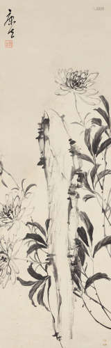 康生 菊石图 1898-1975 水墨纸本 立轴