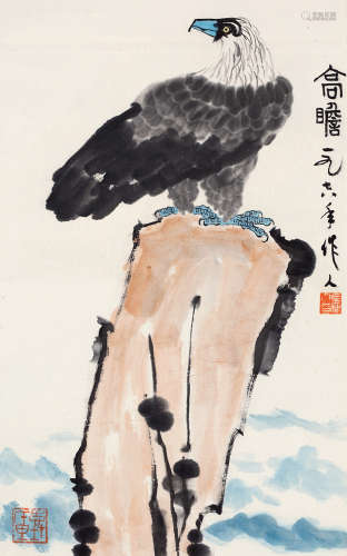 吴作人 高瞻 1908-1997 设色纸本 立轴