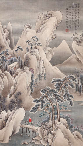 马骀 雪山行旅图 1886-1937 设色绢本 立轴