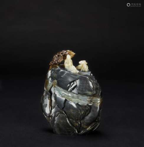 Qing-A Large Black And White Jade ‘Scholar and