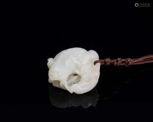 Qing-A White Carved Two Lions Pendant