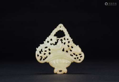 Qing-A White Jade Carved ‘Koi,Peach,A