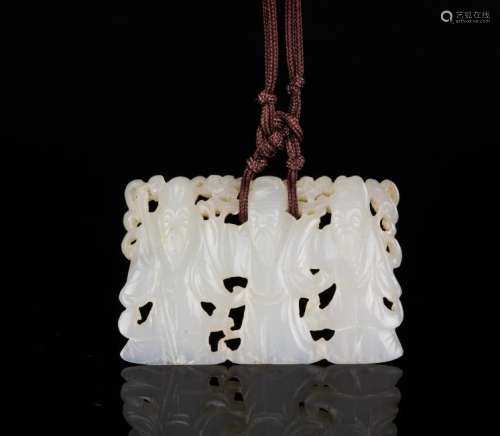 Qing-A White Jade Carved âFi,Lu,Shouâ Pendant