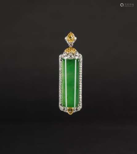 A Large bright green Jadeite Jade diamond pendant