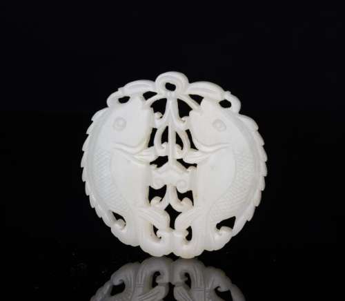 A White Jade Carved ‘Double Fish’ Pendant