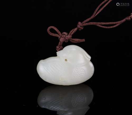 Qing-A White Jade Madarin Duck Pendant