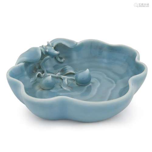 QING AZURE GLAZE FU BAT LOTUS BRUSH WASHER