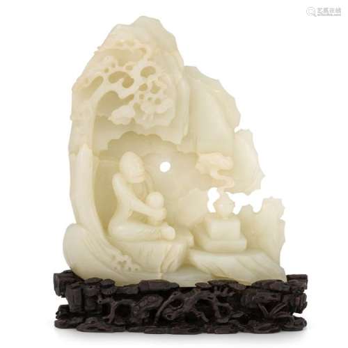 JADE CARVED MOUNTAIN ON STAND