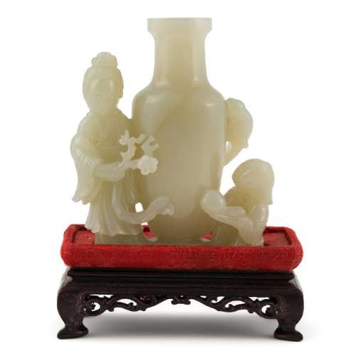 JADE VASE WITH MAGU & ATTENDANTS ON STAND